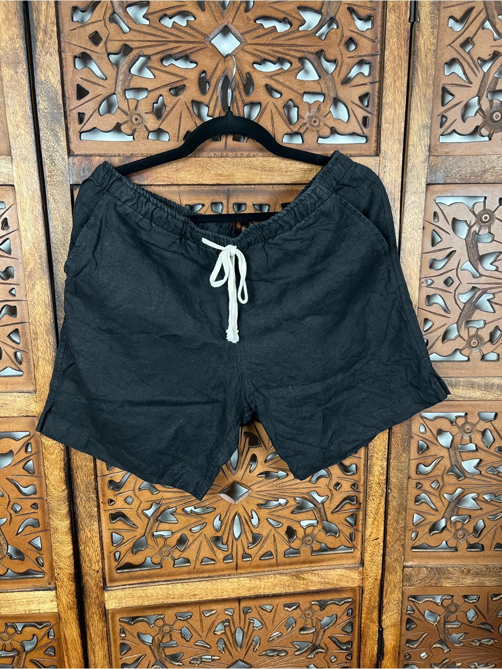 Alex Crane ‘Bo’ Black Drawstring Linen Shorts